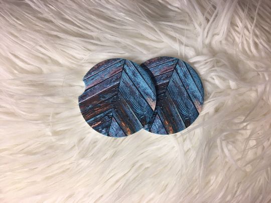 Discover Car Coasters - Sandstone Turquoise Rustic Wood Car Coasters