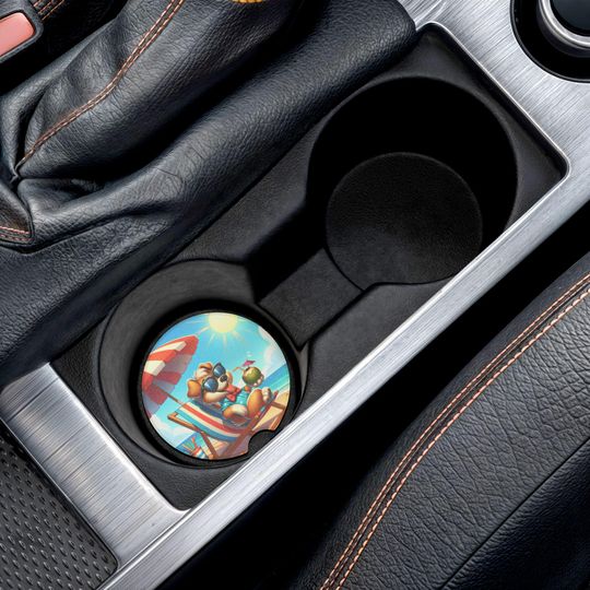 Discover Summer Soapstone Car Coasters, Dog on the Beach! Cute Dog Cartoon, Car Accessories