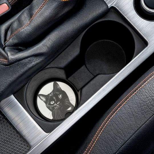 Discover Halloween is coming! Domestic Black Cat Breed Portrait, Soapstone Car Coaster,