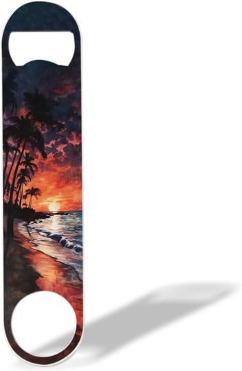 Discover Speed Openers,evening on the beach with palm trees Beautiful Drawing Flat Bottle Openers