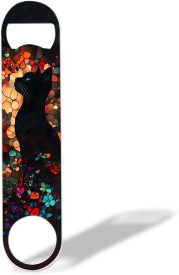 Discover Flat Bottle Openers,Cat with Colorful Flowers Elegant pattern Speed Openers