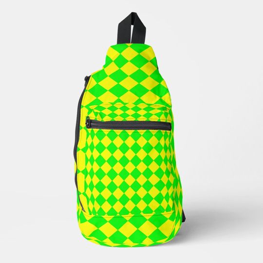 Discover Yellow Green Checker Diamond Pattern Sling Bag