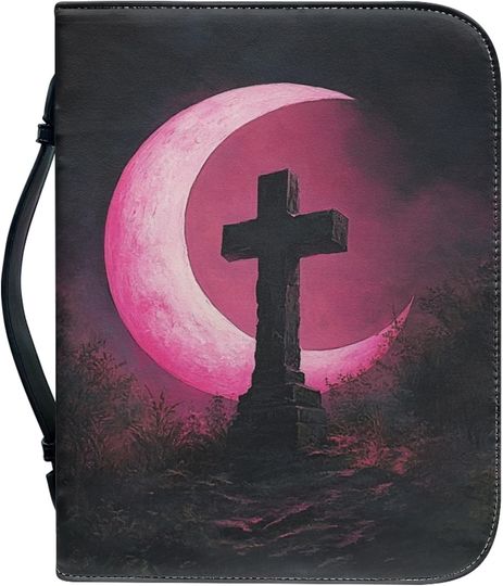 Discover Moon Bible Cover for Women PU Leather Bible Case for Girls Study Bible Carrying Case