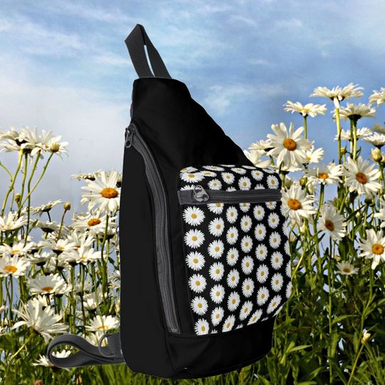 Discover White Daisy Floral Pattern on Black Sling Bag