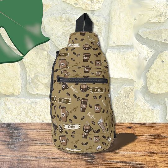 Discover Coffee Cups Pattern Brown Sling Bag