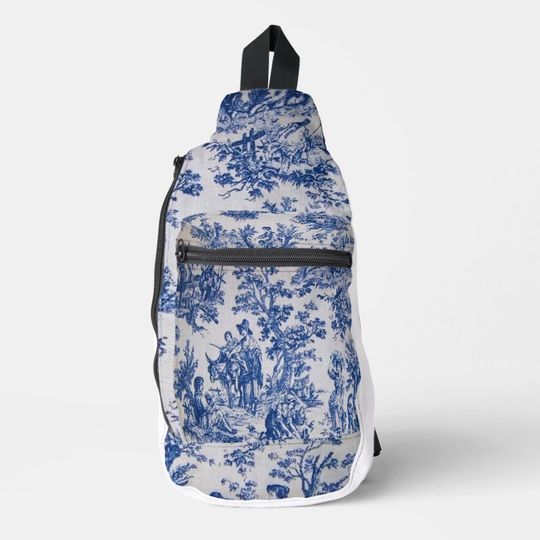 Discover French toile de jouy blue and white elegant sling bag