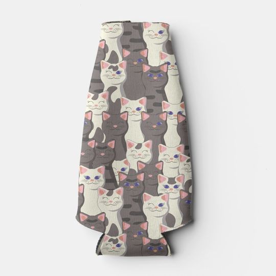 Discover White and gray cats pattern bottle cooler