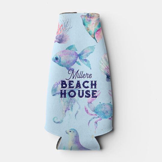 Discover Beach Vibe Pastel colors sea animals pattern Bottle Cooler