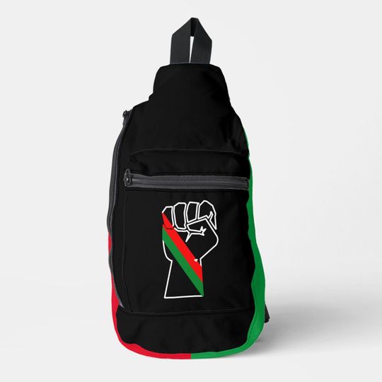 Discover black pride red green fist pan African flag unity  Sling Bag