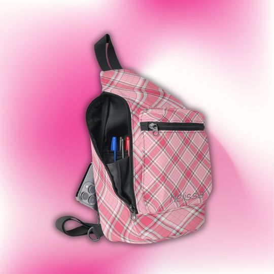 Discover Pink and White Plaid Name Monogram | Sling Bag