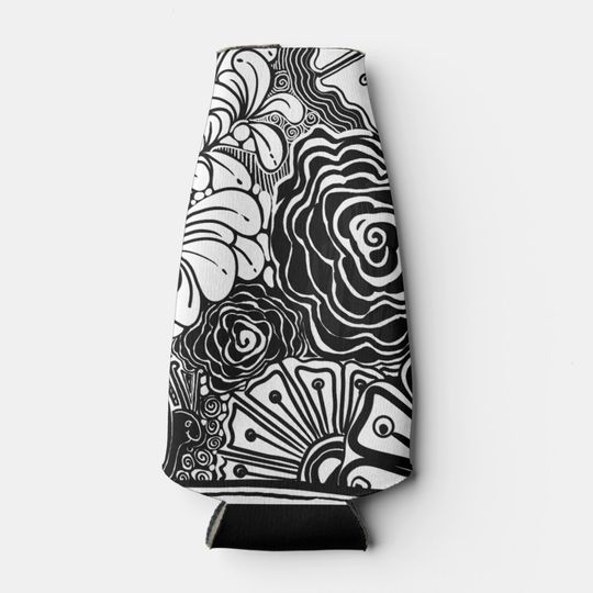 Discover Black And White Zen Floral Patterned Drawing  Bottle Cooler