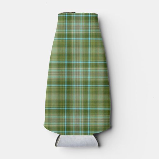 Discover GREEN & TURQUOISE PLAID PATTERN BOTTLE COOLER