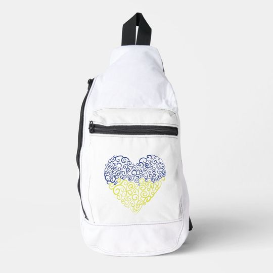 Discover Spiral swirls mehandi heart Ukrainian flag colors Sling Bag