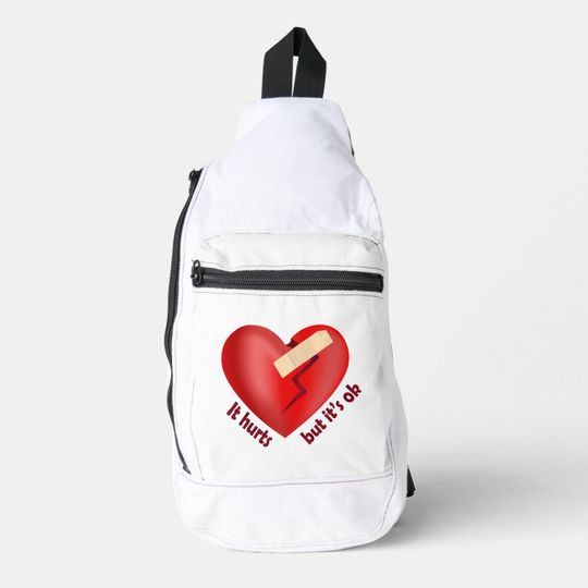 Discover Broken heart healed with patch and life quote sling bag