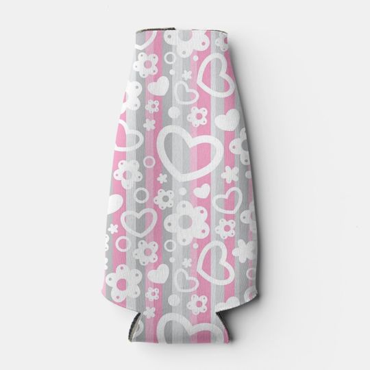Discover Pattern with Hearts and Flowers Bottle Cooler