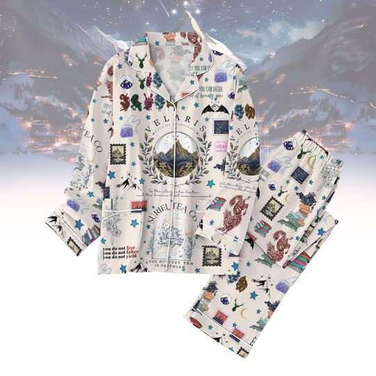 Discover Velaris Pajama Set, Fantasy Bookish Sleepwear, Suriel Tea Cozy Long Sleeve PJs for Readers