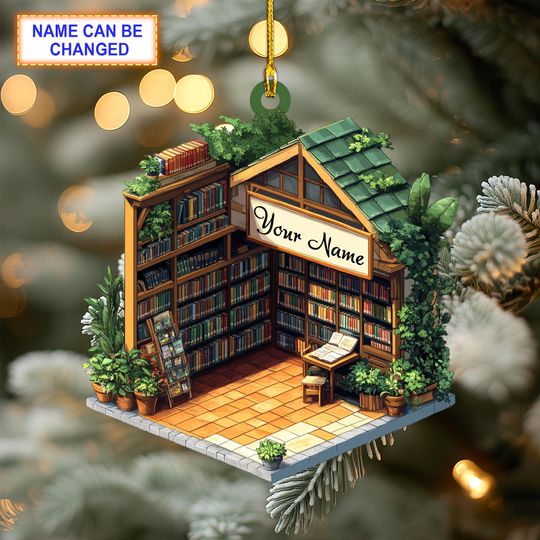 Discover Custom Name Book Store Christmas Personalized Ornament, Christmas Tree Hanging Decor