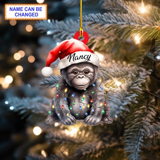 Discover Custom Name Cute Gorilla Smile Personalized Ornament, Christmas Tree Hanging Decor