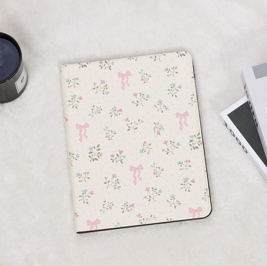 Discover Cute Pink Bows Floral Painting iPad Case with Pencil Holder for iPad 11/10/9/8 Gen Air 5 10.9" 10.5" Air 7/6 13" 11" iPad Pro 12.9" Mini 6/7