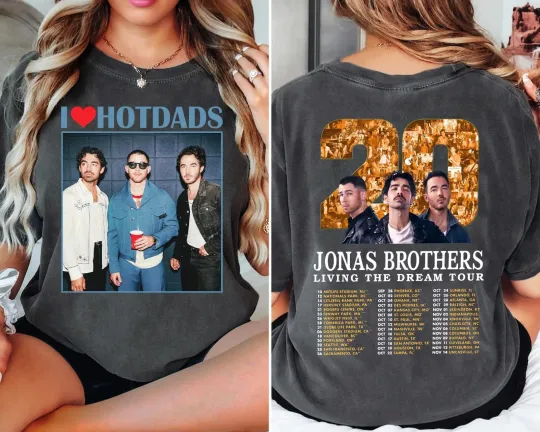 Discover I Love Hotdads Jonas Brothers Shirt, Living the Dream Tour 2025 Unisex T-shirt