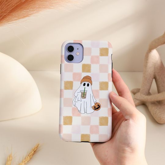 Discover Halloween Ghost Plaid iPhone Case