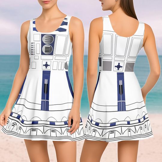 Discover R2D2 Starr Warss Skater Dress, Starr Warss Women Dress, Blue Robot Costume Dress, Halloween Shirt