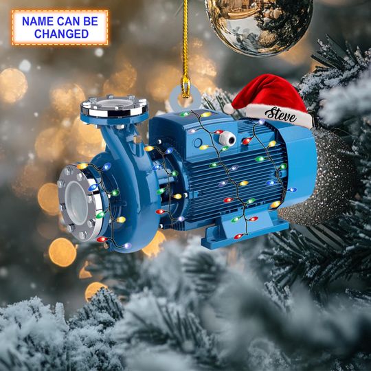 Discover Custom Name Water Pump With Santa Hat and Christmas Lights Ornament, Christmas Tree Hanging Decor, Christmas Ornament, Flat 2D Ornament