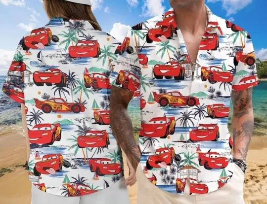 Discover Pixar carss Lightningg McQueenn Tropical Palm Tree Aloha Summer Hawaiian Shirt 3D