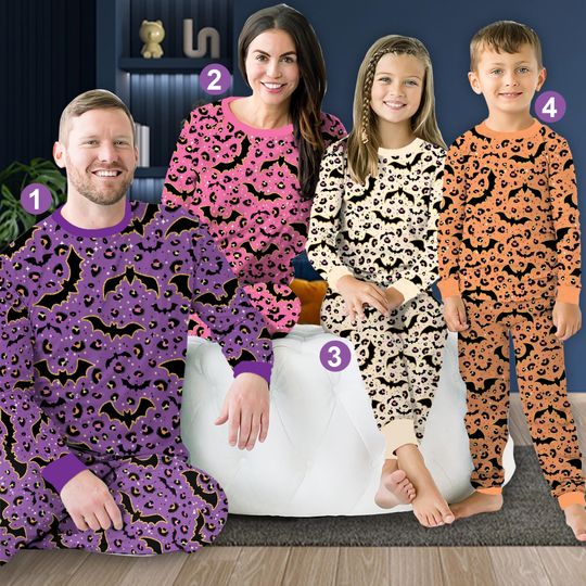 Discover Spooky Bat Halloween Pajama Set, Trick Or Treat Long Sleeve Two Piece Pajama,