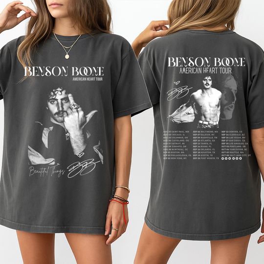 Discover Comfort Colors Benson Boone 2 sided Shirt, Benson Boone Concert Shirt, Youth Benson Boone Merch, America Heart Tour Shirt, BB Tour Merch