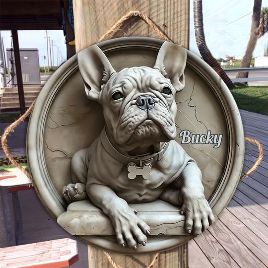 Discover French Bulldog - Personalized French Bulldog Round Wood Sign