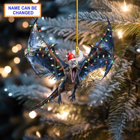 Discover Custom Name Dinosaur Christmas Hat Personalized Ornament, Christmas Tree Hanging Decor