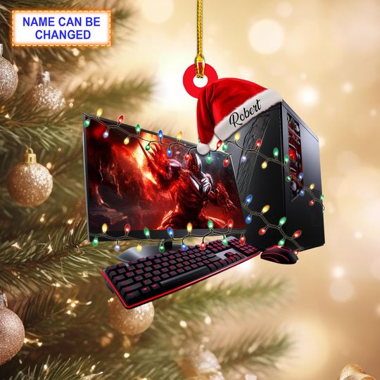 Discover Custom Name Collection Gaming Computer Personalized Ornament, Christmas Tree Hanging Decor, Christmas Ornament, Flat 2D Ornament for Gamer