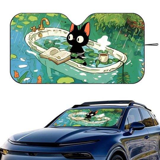 Discover Cartoon Cat In Lotus Leaf Car SunShade