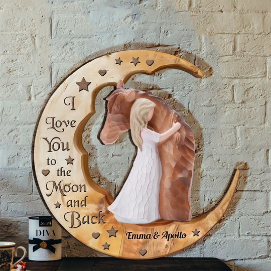 Discover I Love You To The Moon - Personalized Horse Custom Shaped Wood Sign
