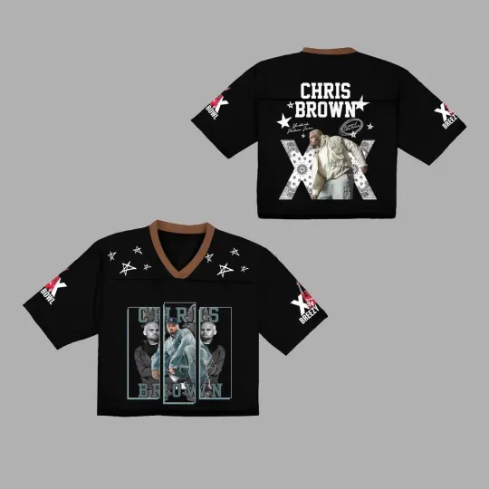 Discover Chris Brown Breezy Bowl Crop Top Football Jersey Mesh | Breezy Bowl XX 2025 Gift