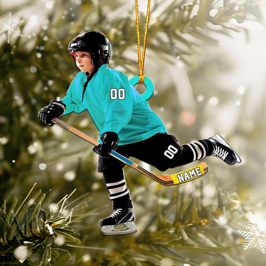 Discover Personalized Kid Hockey Player Ornament, Custom Name Hockey Ornament