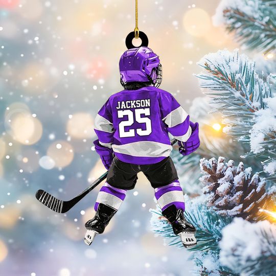 Discover Personalized Kid Hockey Player 2D Flat Ornament, Custom Name Number Hockey Ornament, Hockey Keepsake, Hockey Uniform Ornament, Gift for Kids