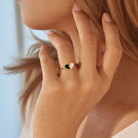 Discover 2 Birthstone Ring Heart Birthstone Ring  Mothers Jewellery, Valentines Day Gift
