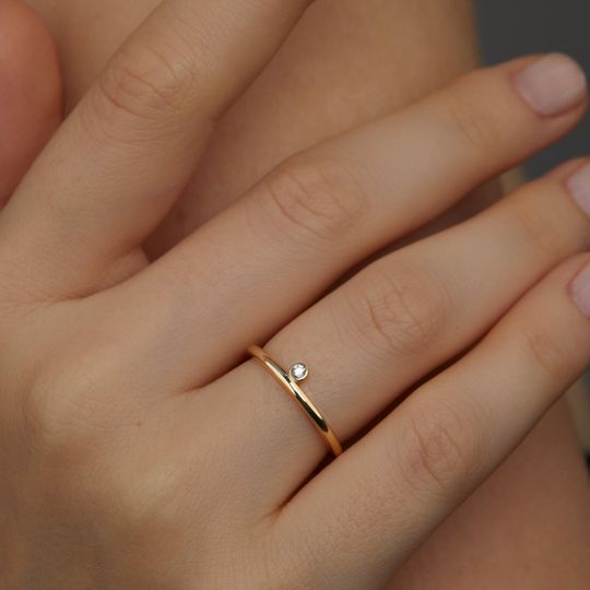 Discover 14K Gold Vermeil Diamond Ring - Stackable Ring, Minimalist Handmade Jewelry
