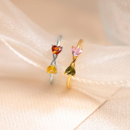 Discover Personalized Two Heart Birthstone Ring, Our Hearts Stick Together in The Ebbs and Flows