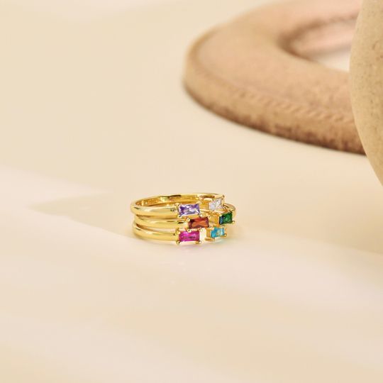 Discover Duo Baguette Birthstone Ring – Adjustable Personalized Gift for Mom or Best Friend