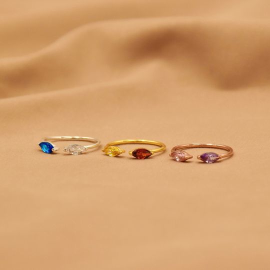 Discover Marquise Birthstone Ring – Dainty Adjustable Gift for Mom, Family or Best Friend