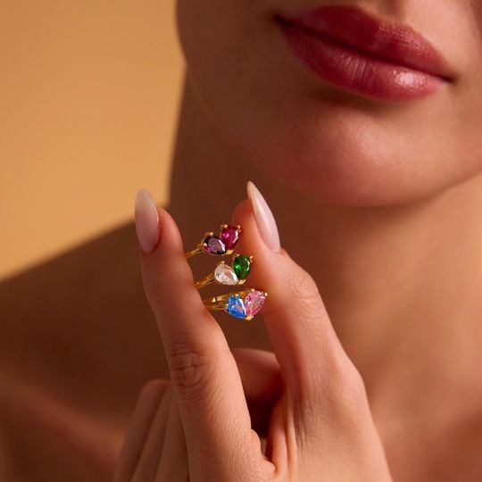 Discover Custom Heart Birthstone Ring, 2 Birthstone Ring, Custom Ring, Personalized Birthday Gift