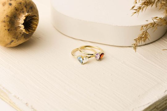 Discover Custom Heart Birthstone Ring  Personalised 2 Birthstone Ring  Mothers Jewelry
