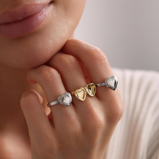 Discover Gold Plated Heart Locket Ring, Tiny Heart Locket Ring