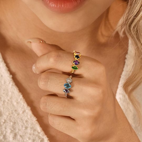 Discover Elegant Birthstone Ring, Multi-Stone Family Ring, Toi et Moi Gemstone Ring, Gift For Mom