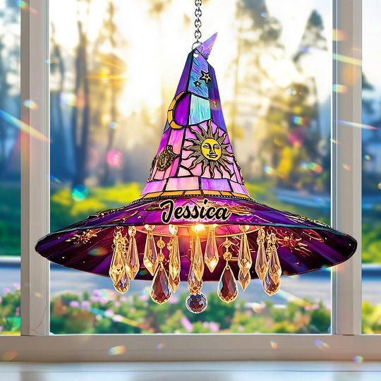 Discover Beautiful Hat Witch - Personalized Witch Window Hanging Suncatcher Ornament