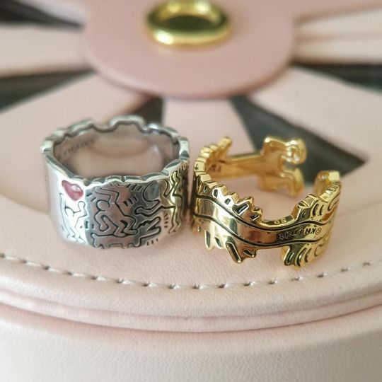 Discover Keith Haring Wavy Figure Open Ring / Line Art Love and People Wide Band Ring for Women Fashion Jewelry Gift for Her Gold Plating/925 Silver