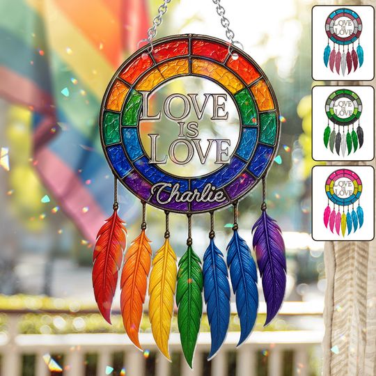 Discover Love Is Love - Personalized LGBT Support Window Hanging Suncatcher Ornament